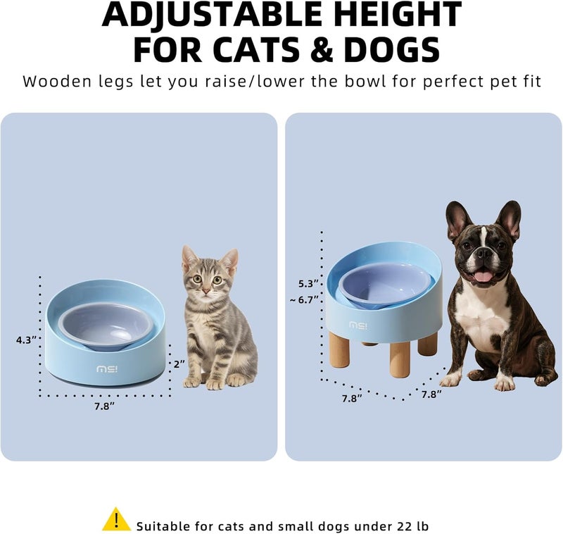 MS!MAKE SURE Cat Bowls, Adjustable Elevated Ceramic Cat Bowls with Anti-Slip Rubber Pad, Splash Guard, Lead & Cadmium Free, Whisker Friendly, for Puppies & Cats - 5.1" Wide, 295ML (10 oz), Blue - Image 2